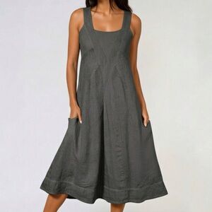 Inizio Italy Grey Linen Cotton Sleeveless Midi Dress Large